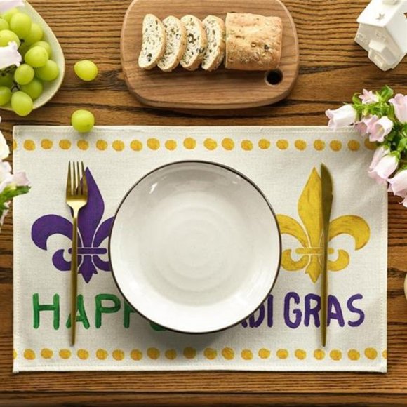 Mardi Gras Table Placemats Fleur De Lis Party Decorations Dining Cloth Mats Set - Picture 3 of 6